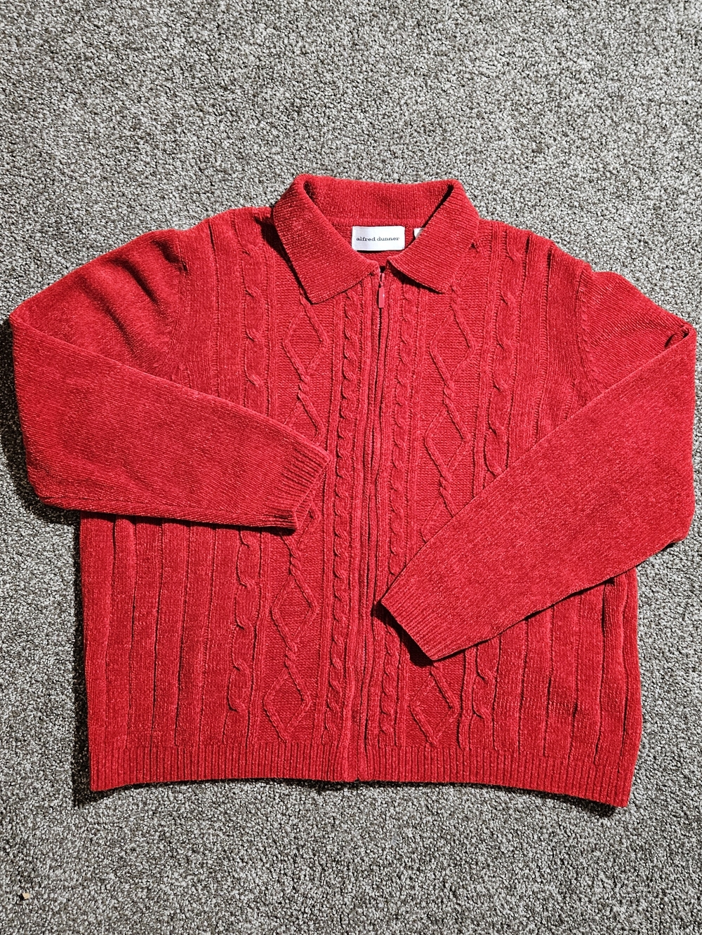 Alfred Dunner Red Zip Up Cable Knit Cardigan Sweater Women Size XL